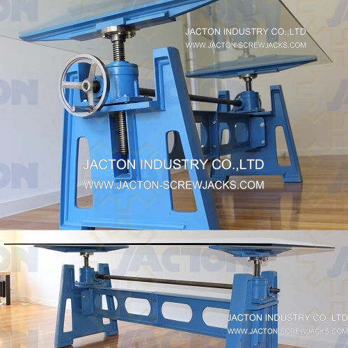 Manual screw lift adjustable height industrial crank table iron base Manual screw lift
