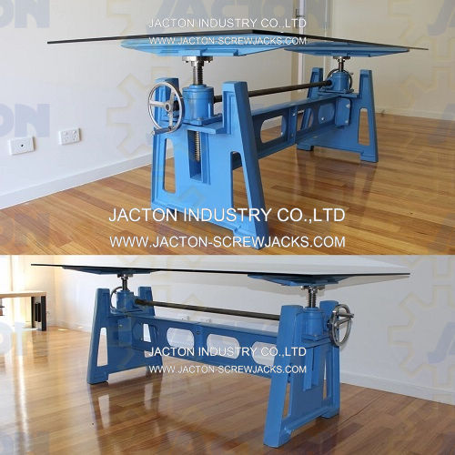 Industrial cafe furniture crank table base with manual screw jacks Industrial cafe furniture