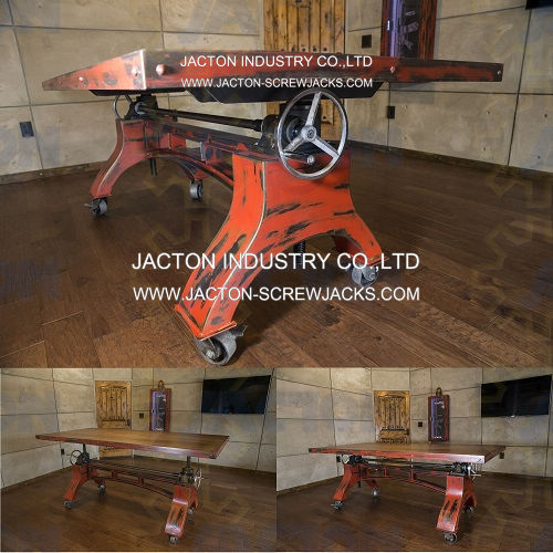 Industrial metal crank table base adjustable height crank mechanism
